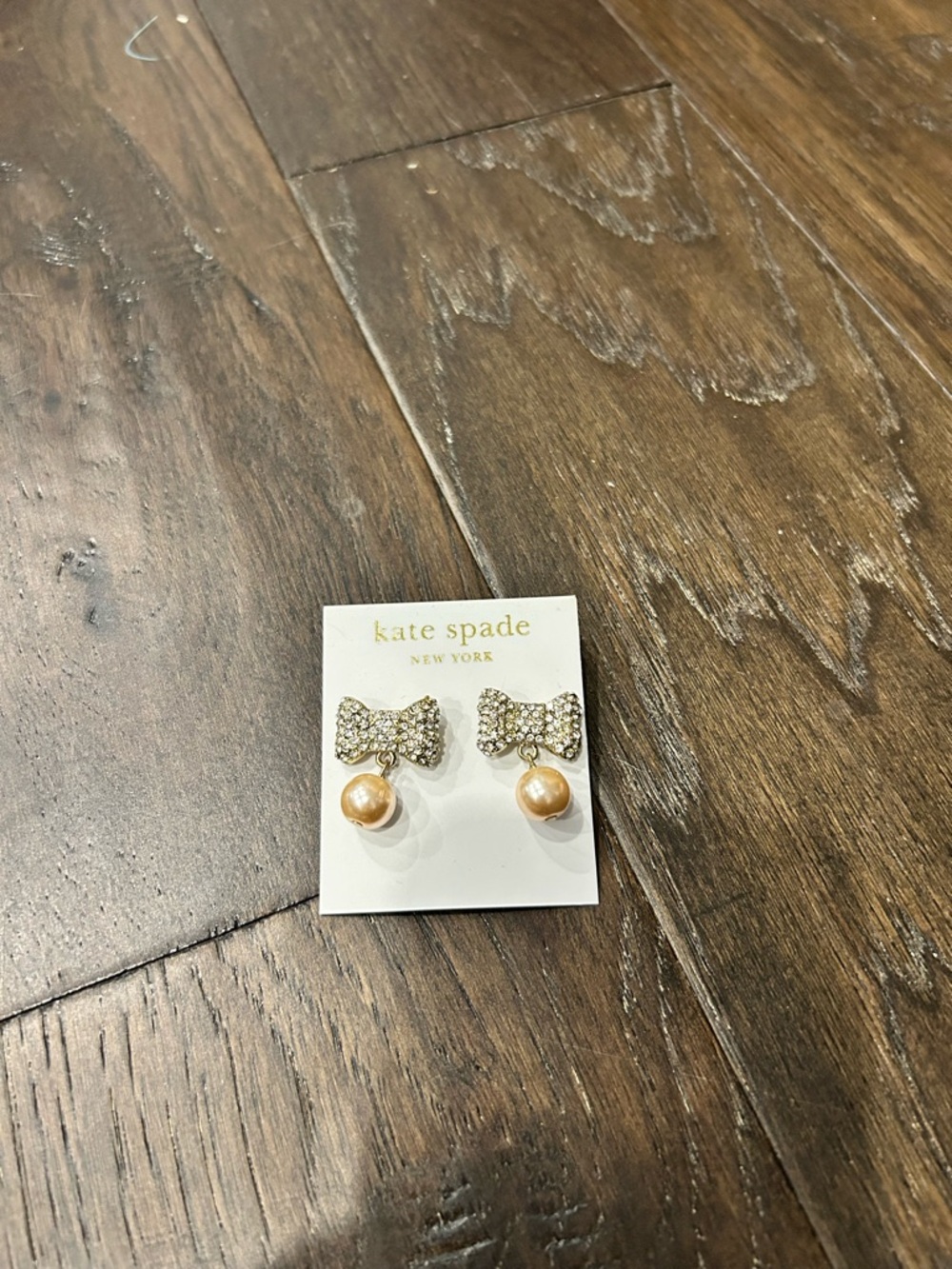 kate spade gold-tone crystal bow drop pearl earrings - Picture 2 of 5